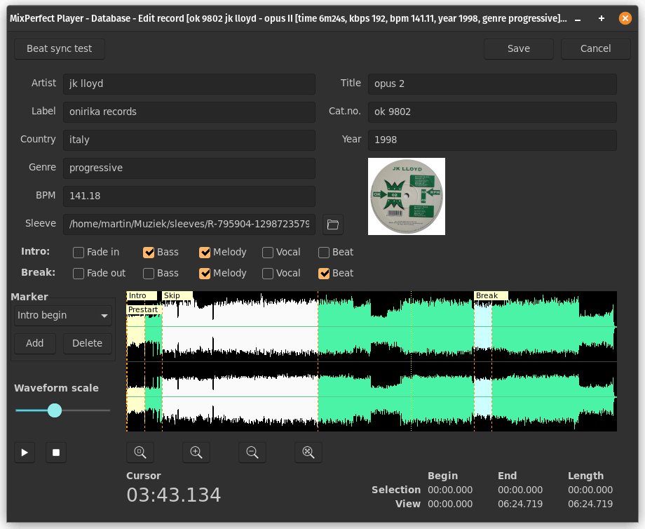 Editing a song in MixPerfect Player
