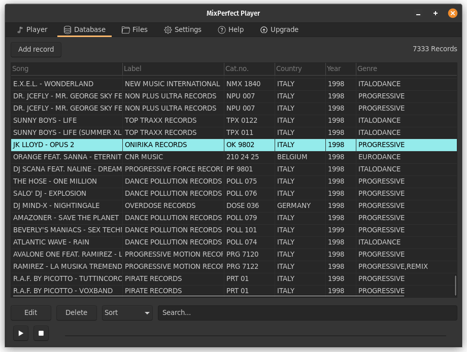 Manage the database in MixPerfect Player
